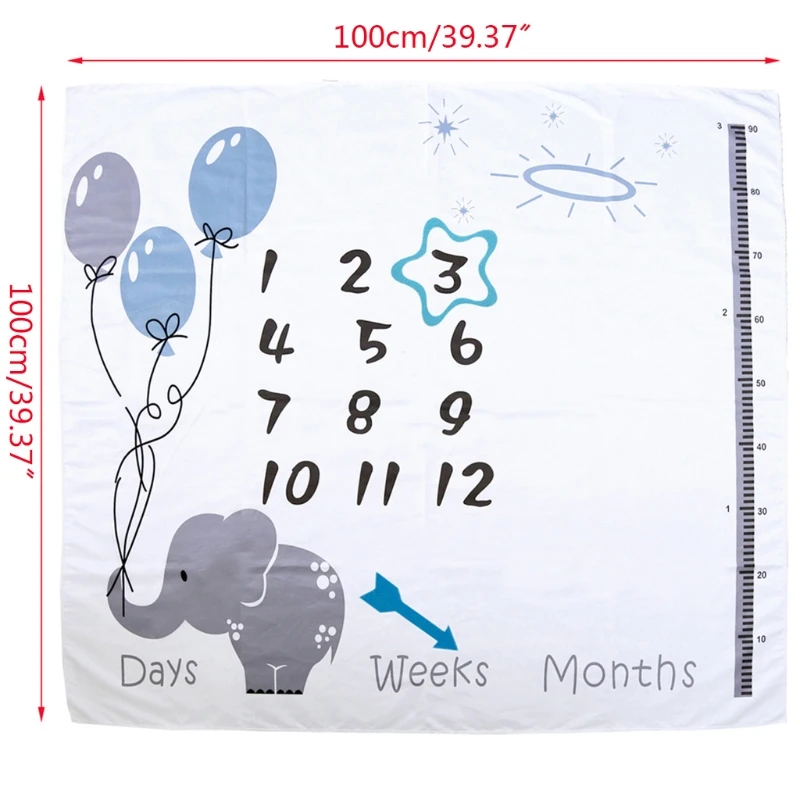 1 Set Baby Monthly Record Growth Milestone Blanket Newborn Photography Props Accessories for Creative Cartoon Printing Cloth