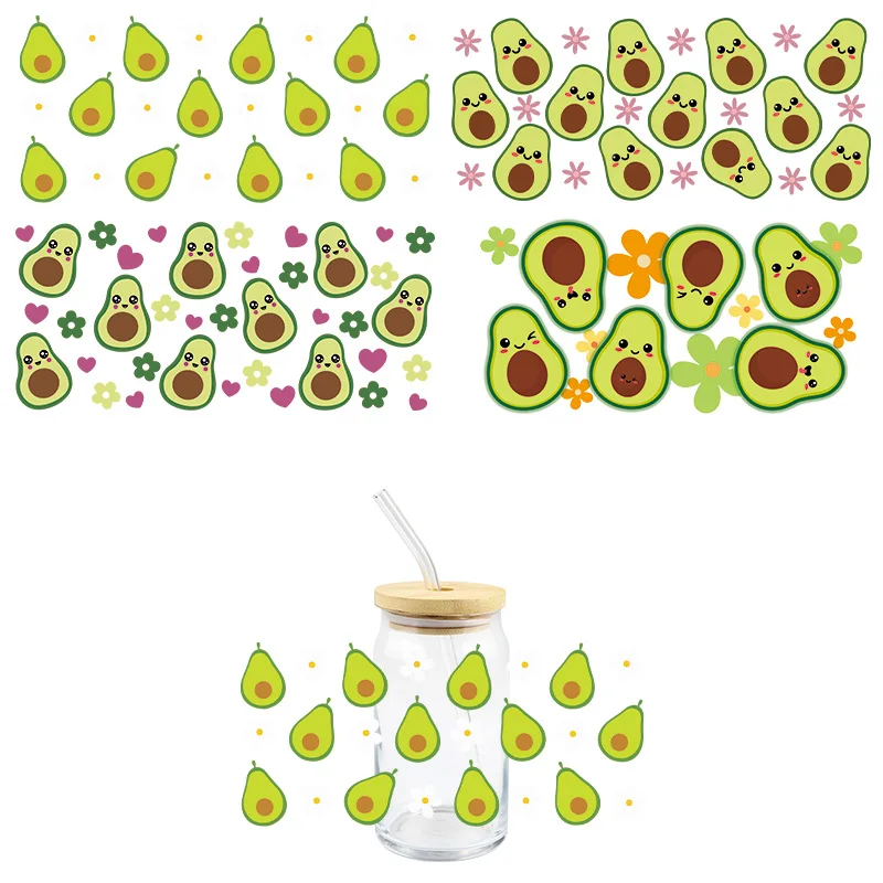 

Avocado Strawberry UV DTF Wrap Transfer Stickers Cartoon Cute Design Wrap For 16oz Glasses Cups Mugs Decal
