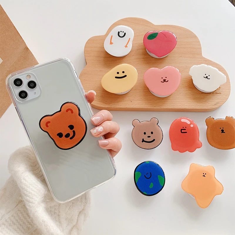 Cute Cartoon Bear Korean Folding Mobile Phone Grip Holder Socket Pocket Support for IPhone Finger Ring Griptok Expanding Stand