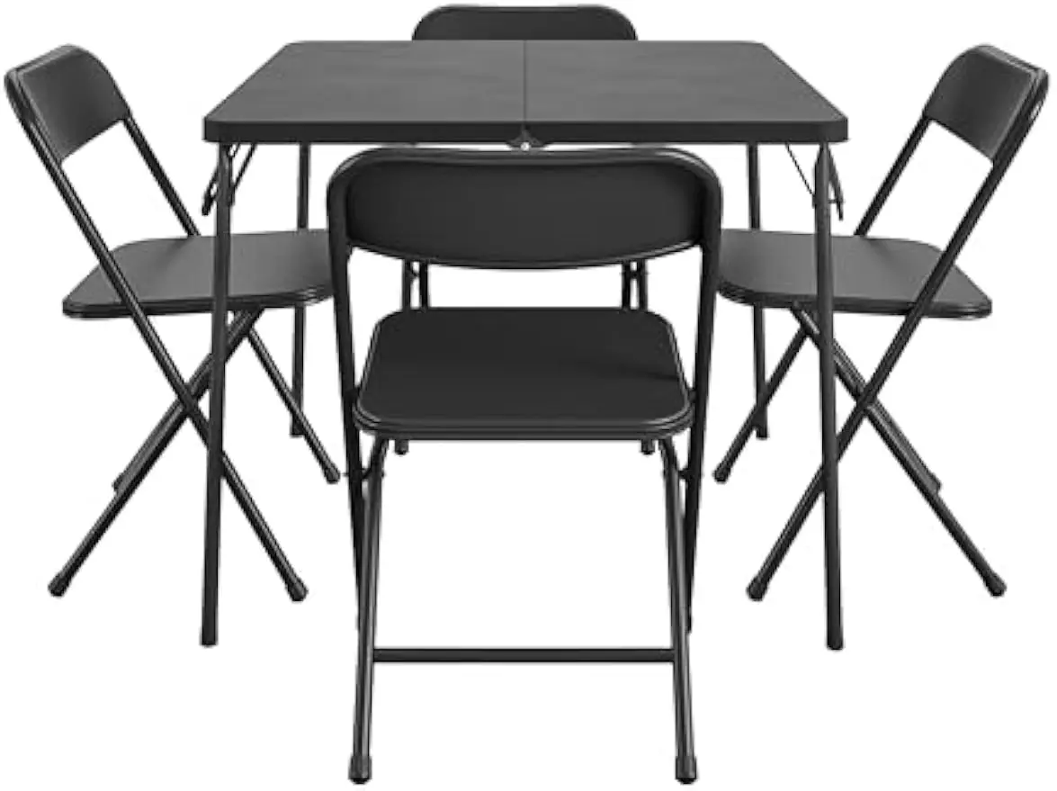 Indoor/Outdoor Solid Resin Folding Table & Chair Dining Set, Perfect for Everyday Use, Hosting, Game Night,