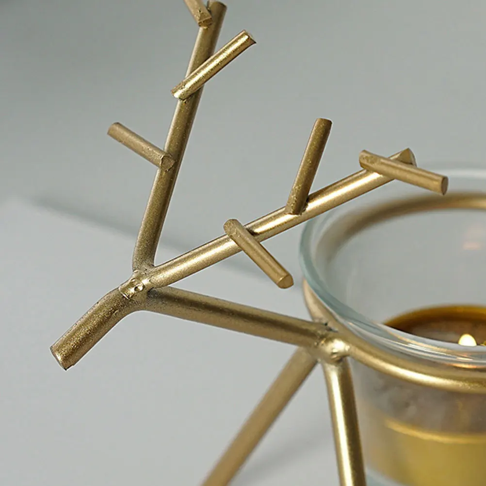 2 szt. Złote Świeczniki na Tealighty w Kształcie Renifera, Żelazne, Dekoracja Świąteczna na Stół, Do Użytku Wewnętrznego i Zewnętrznego, Stojak na Świece