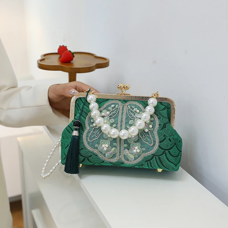 Beading Bling Top Handle Bag Vintage Fashion Chinese Embroidery Flowers Bags Women's Handbags Women Shoulder Crossbody Bag image 4
