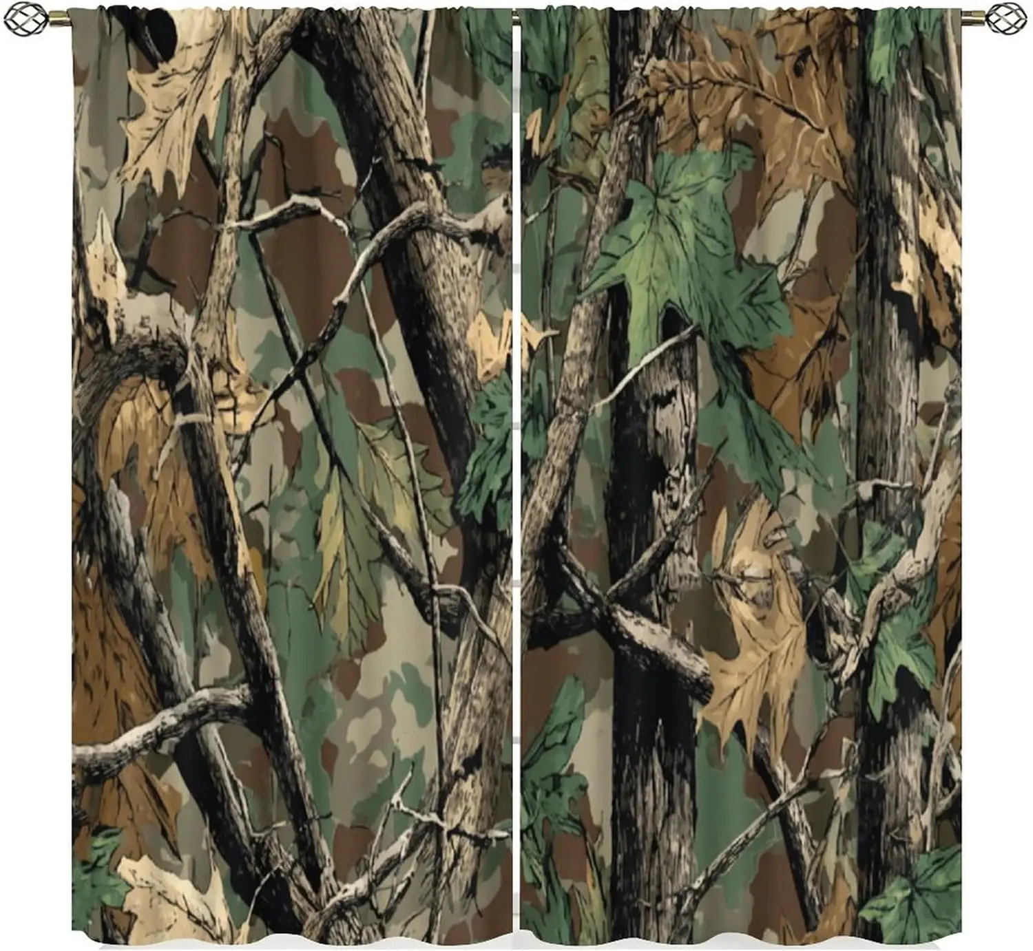 Forest Camouflage Curtains, Forest Camo Oak Branches Leaves Mossy Hunting Lodge Camp Cabin Theme Windows Door Curtain forBedroom
