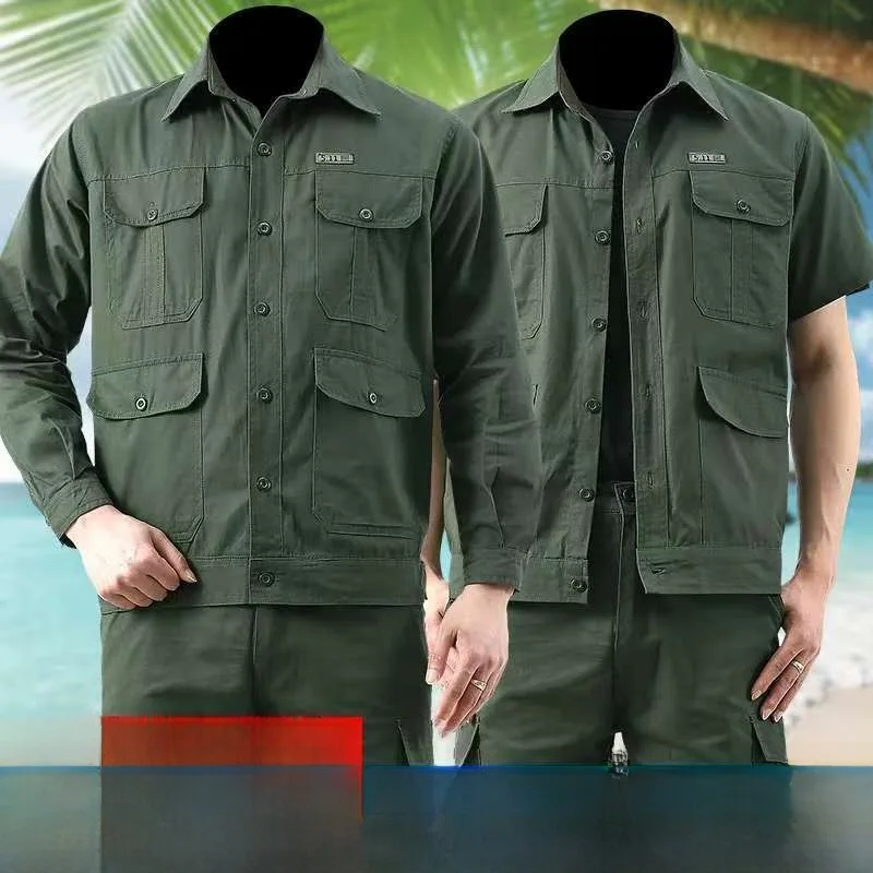 

Легкий летний рабочий жилет из чистого хлопка для мужчин, камуфляжный, износостойкий, для сварки, термостойкий...