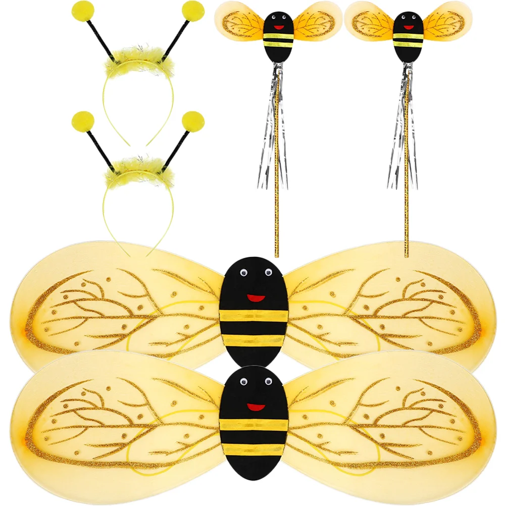 

2 Sets Little Bee Props Costume Cosplay Wings Children Clothing Party Supplies for Kids Plastic Performance Clothes Wand