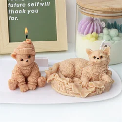 DIY Soft Teddy Bear Silicone Candle Mold Animal Bear Cat Soap Resin Craft Plaster Making Kit Handmade Cake Mold Home Decor Gifts