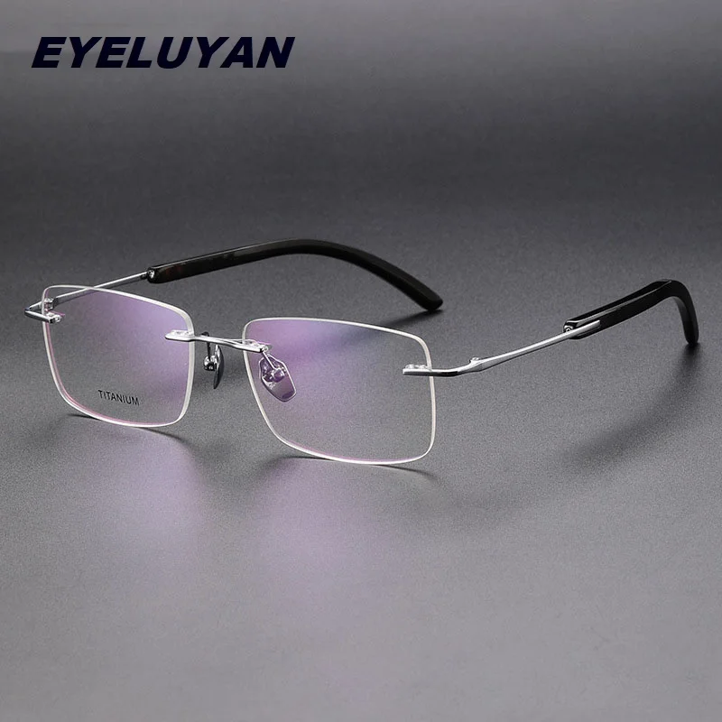 Eyeluyan Natural cow hor Pure Titanium Rimless Glasses Frame Men Square Eyeglass Frames Prescription Eyewear A029