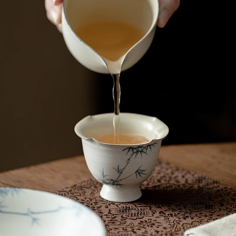 Hand Painted Bamboo Flared Rim Goblet Rough Ceramic Wabi Sabi Kung Fu Tasting Cup Small Single Master Tea Accessory