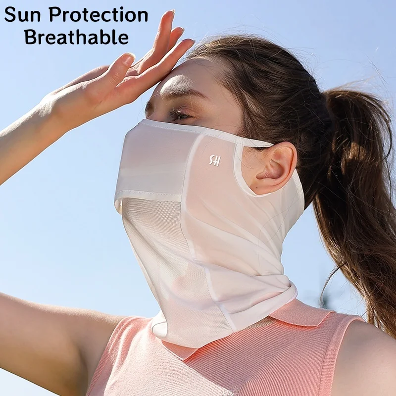 

Golf Hanging Ear Sunscreen Mask Full Face Neck Cool Feeling Mesh Breathable Summer Sun Shade Ice Silk Mask Veil Women