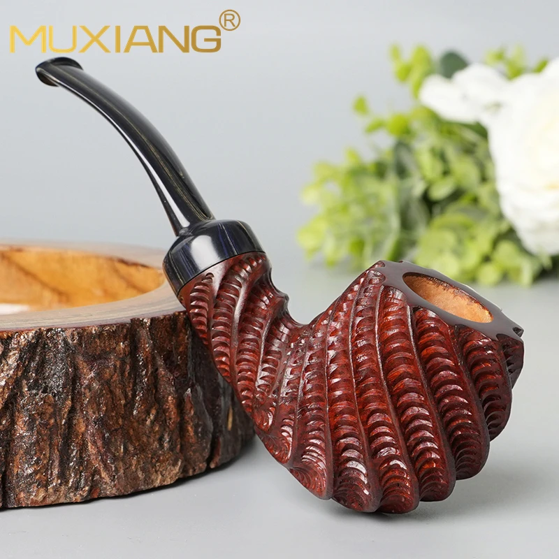 MUXIANG briar wood hand-carved pipe pineapple spiral carved pipe gift rubber pipe mouth flat fruit pipe