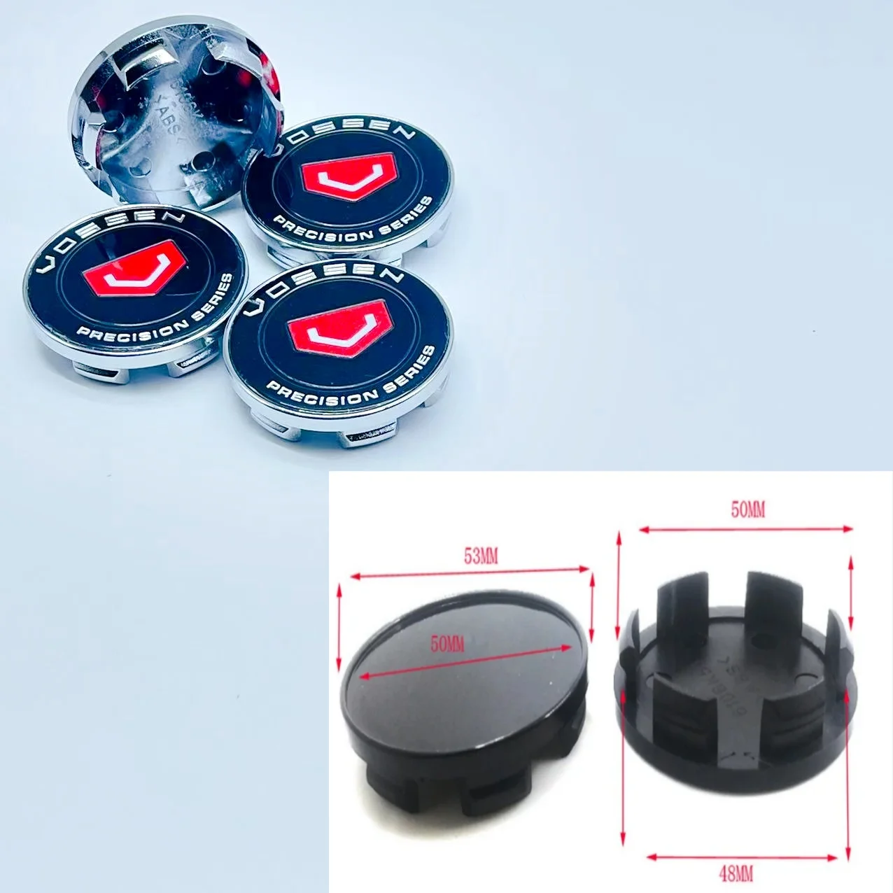 4PCS VOSSEN Wheel Center Cap 53mm Rim Cover Hub Cap Wheel Cap For 50mm VOSSEN Racing Badge Sticker Decals Styling Accessories