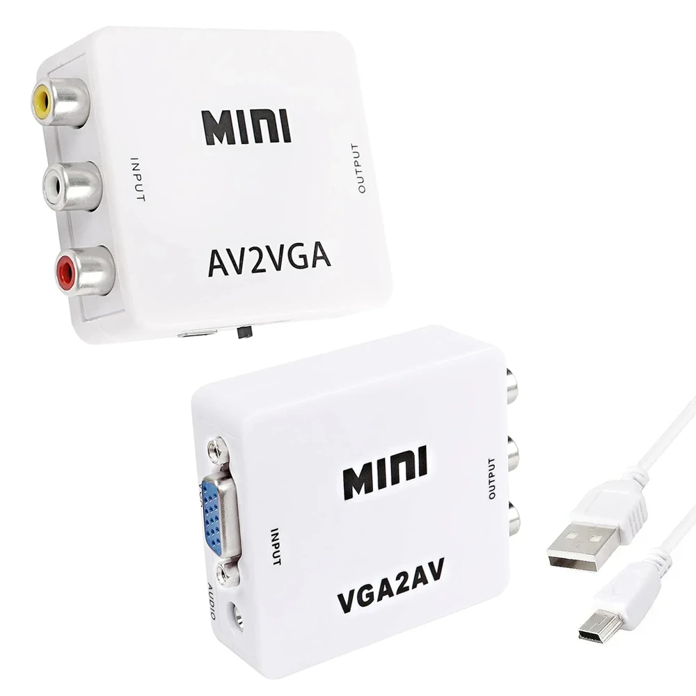AV 3RCA CVBS to VGA Converter with 3.5mm Audio Supports PAL NTS, 3.5 AUX VGA to AV Video Adapter for TV Set-Top Box Monitor PC