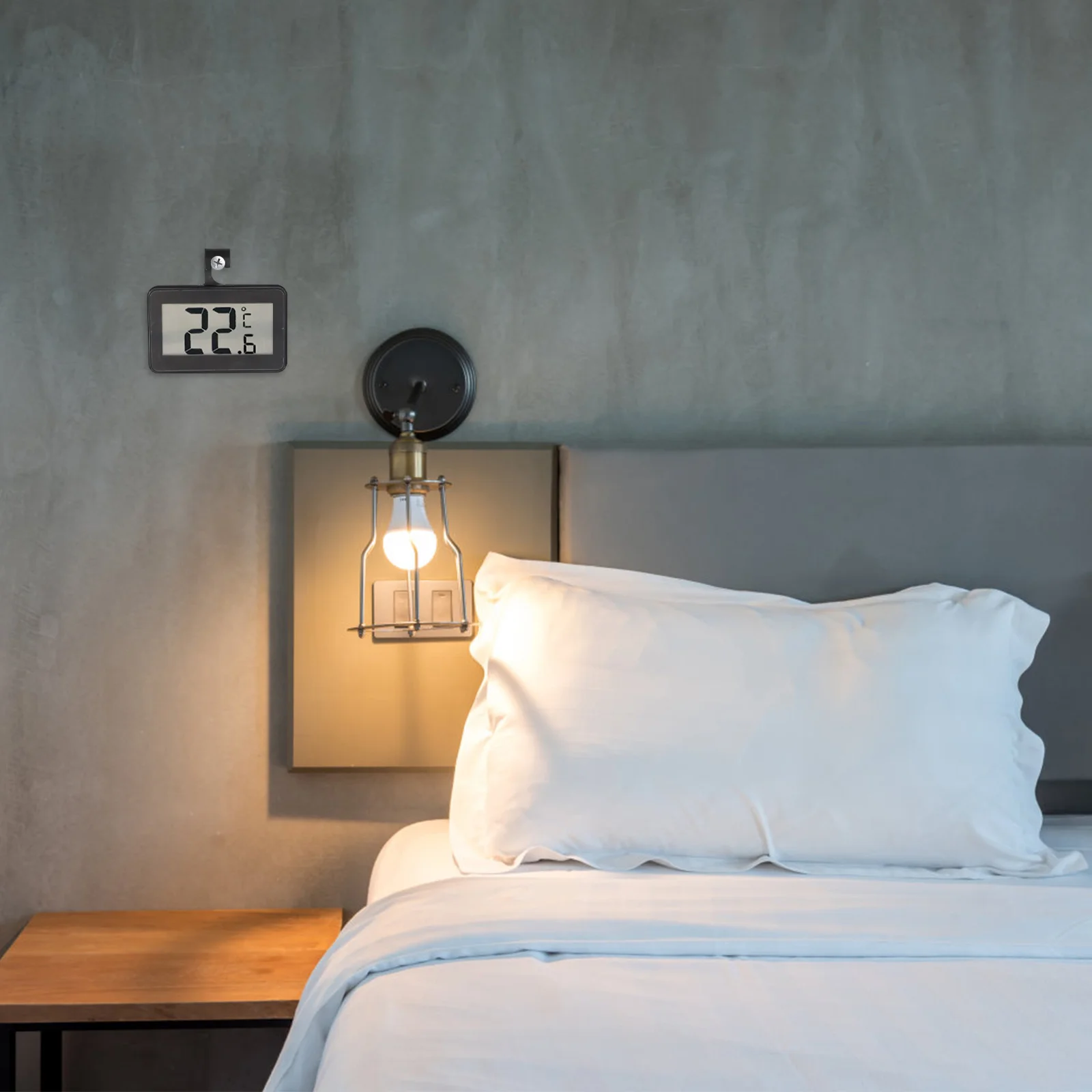 

High Precision Refrigerator Thermometer White Shell Silver Trim Big Digits Magnetic Hook Stand Simple Operation Wide Range