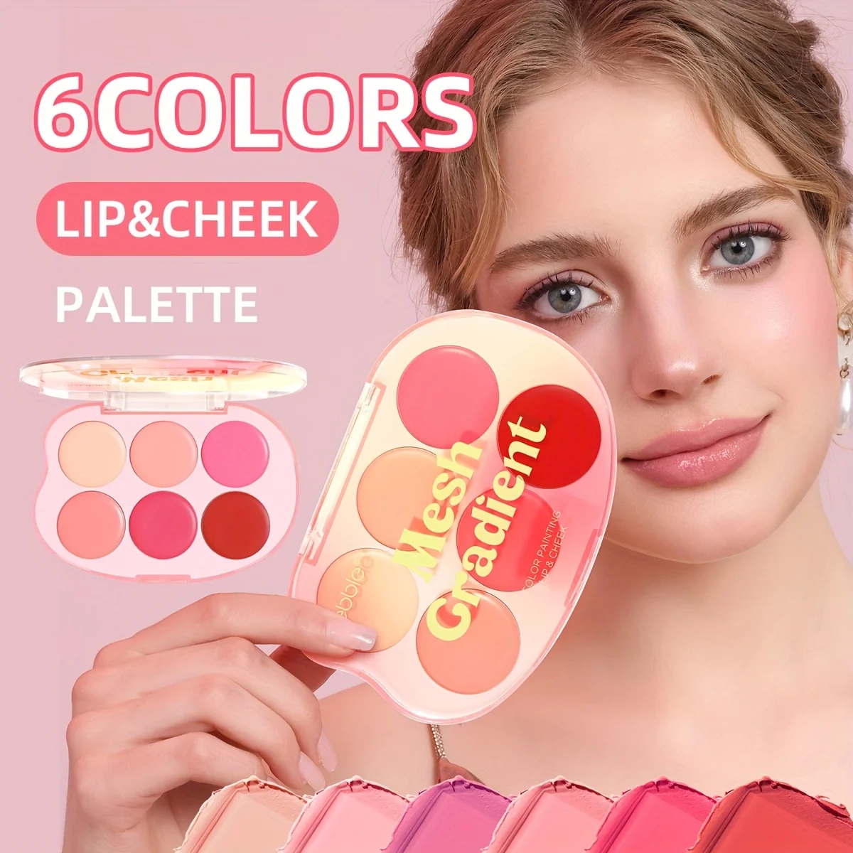 Rossetto sfumato 2 in 1 + tavolozza di fard, caratterizzato da fard e rossetto, 6 tonalità di colore, duraturo e impermeabile