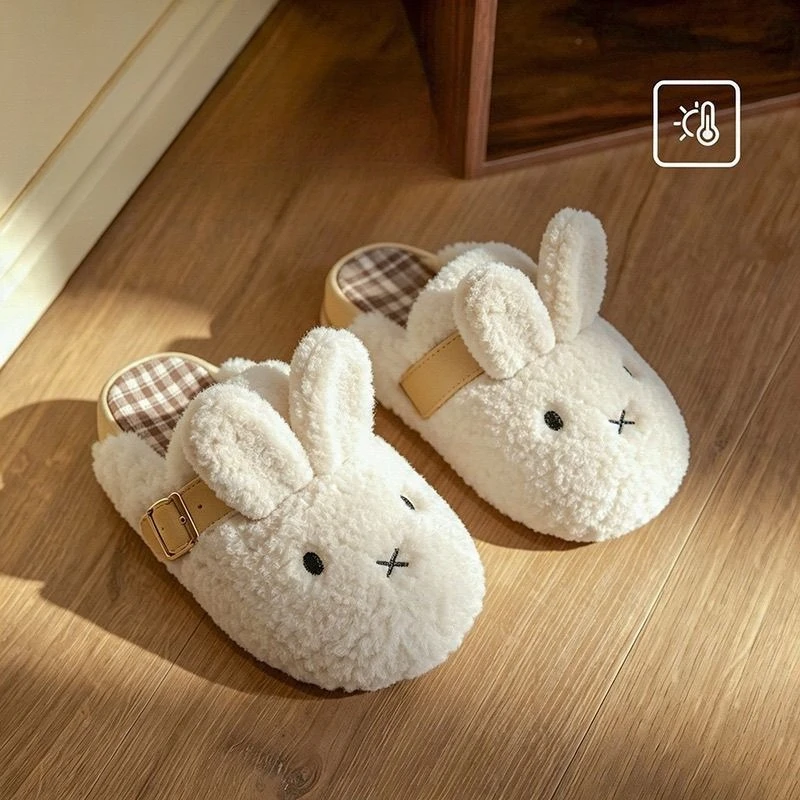 Kawaii Miffy Slippers Cute Cartoon Miffy Plush Slippers for Home Use with Anti-slip Thick Sole and Thick Cotton Sole