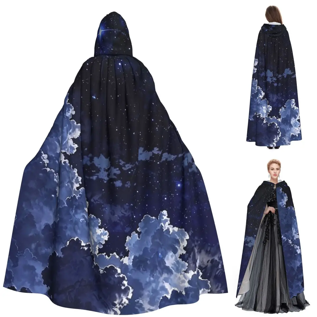 

Длинный плащ с капюшоном «Звездное ночь», средневековый костюм ведьмы, накидка на Хэллоуин, вечеринка для взрослых, унисекс