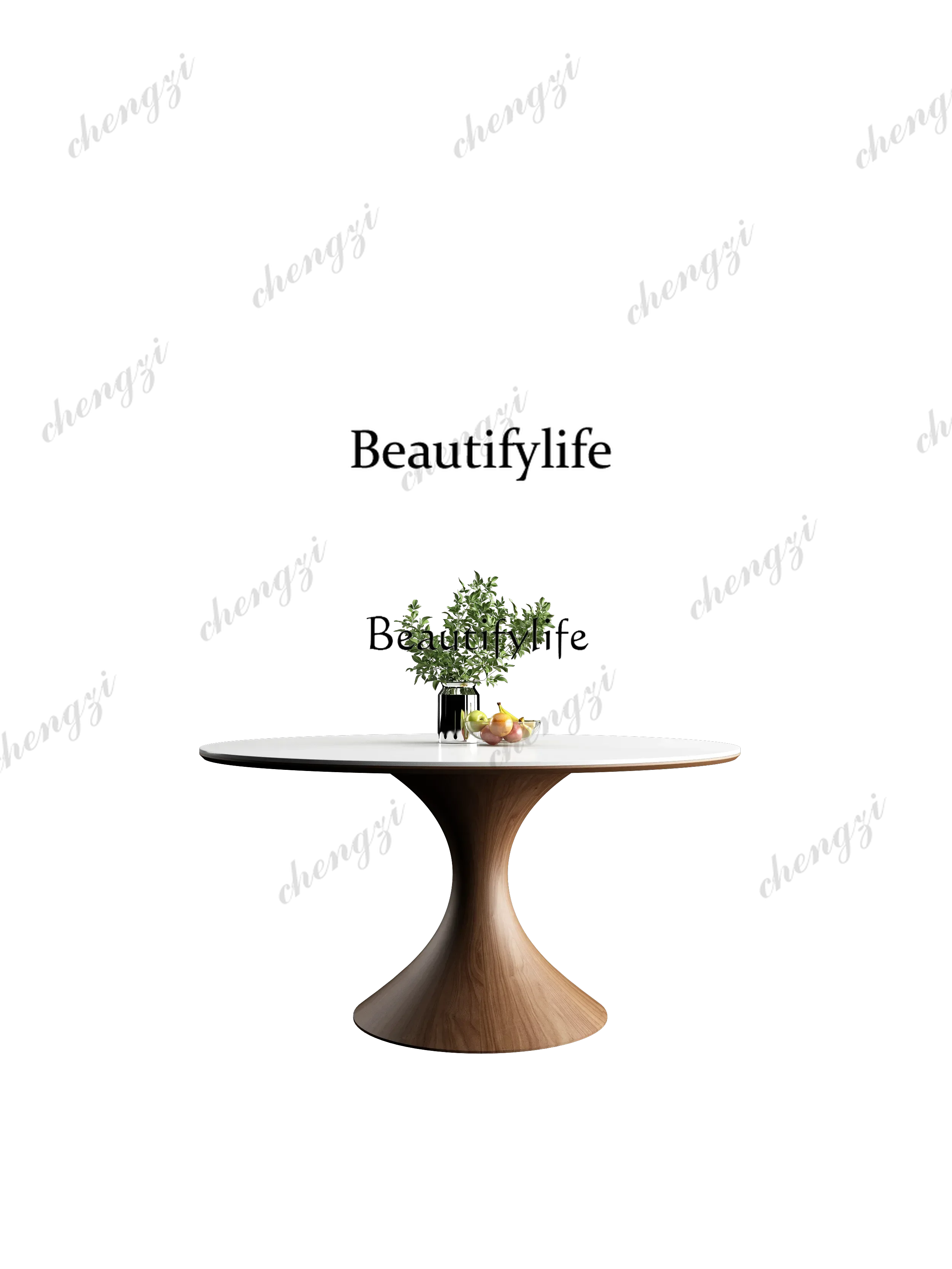 02ld14Solid wood rock slab round dining table Nordic French with turntable household round table full support baseplate
