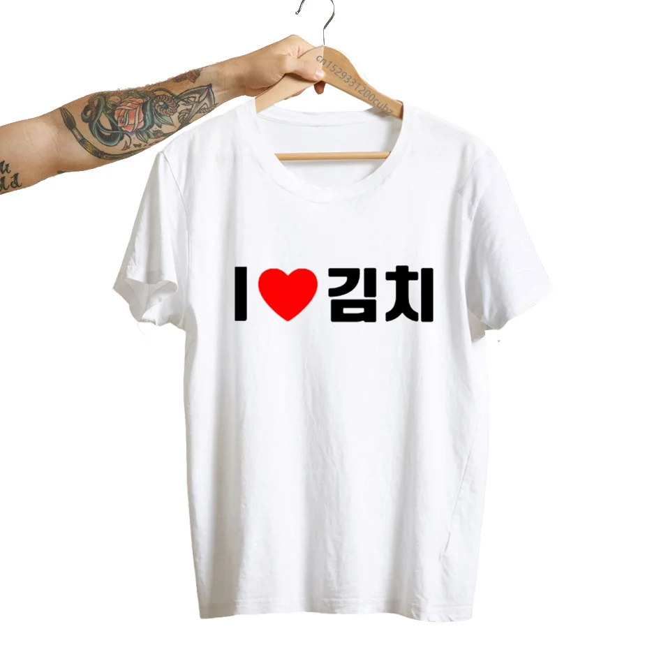 Korean Food T Shirt Women I Love Kimchi Hangul Woman Tshirt Funny Print Short Sleeve Tee Shirt Streetwear Kawaii Clothes