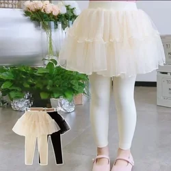 Kids Skirt Pants Spring Autumn Girls Lace Gauze Solid Color Princess Pants with Skirts Children Mesh Trousers Baby Leggings