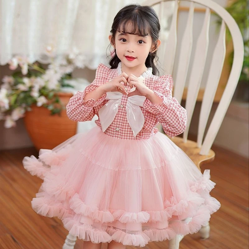 Girls' Dress Spring/Summer 2026 New Style Children's Elegant Princess Dress Little Girls' Mesh Puff Skirt 4
