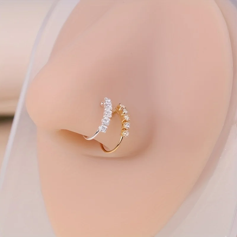 1pc Cubic Zirconia Decor Nose Ring Copper Popular Piercing Body Jewelry Gift For Women & Men Copper Jewelry