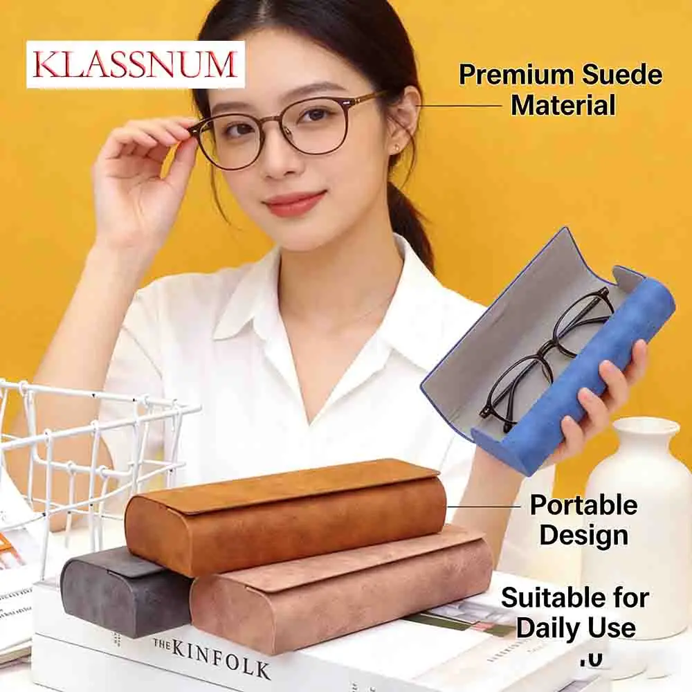 KLASSNUM Collapsible Triangle Case Portable Magnetic Flip Box Minimalist Sunglasses Holder PU Leather Textured Hard Storage Box