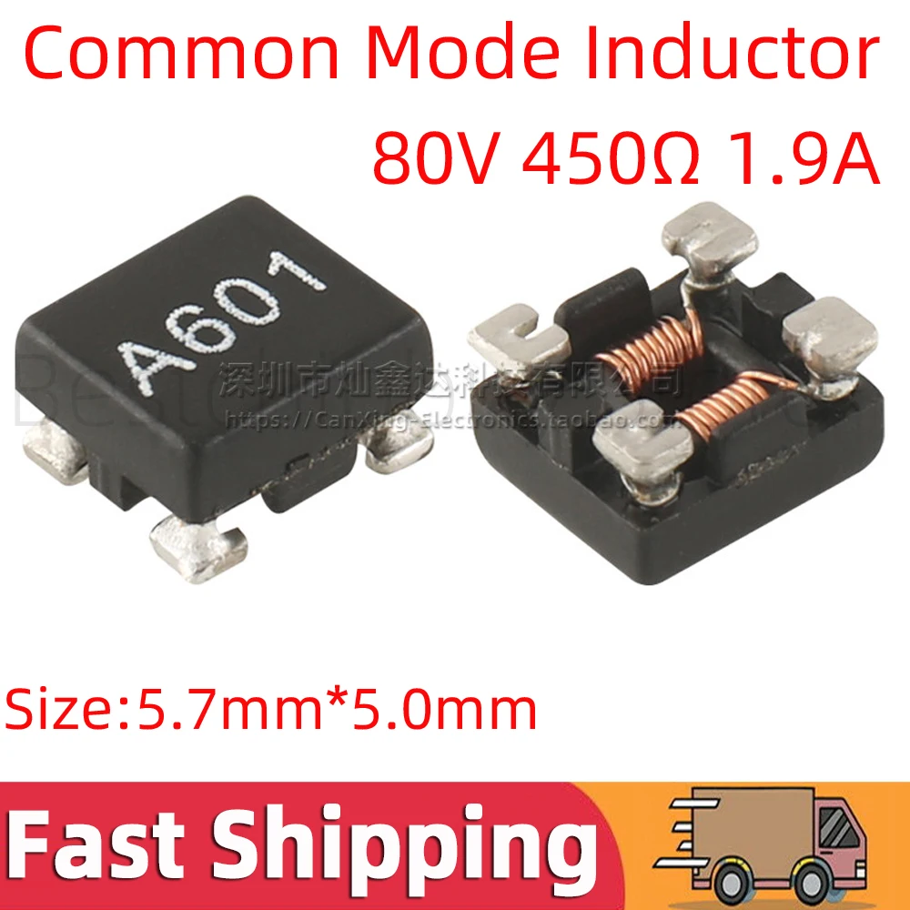 

5pcs OC5750-A601F SMD Signal Line Filter 80V 450Ω 1.9A 450ohm Common Mode Inductor Inductance Power Line Filter EMI Choke Coil