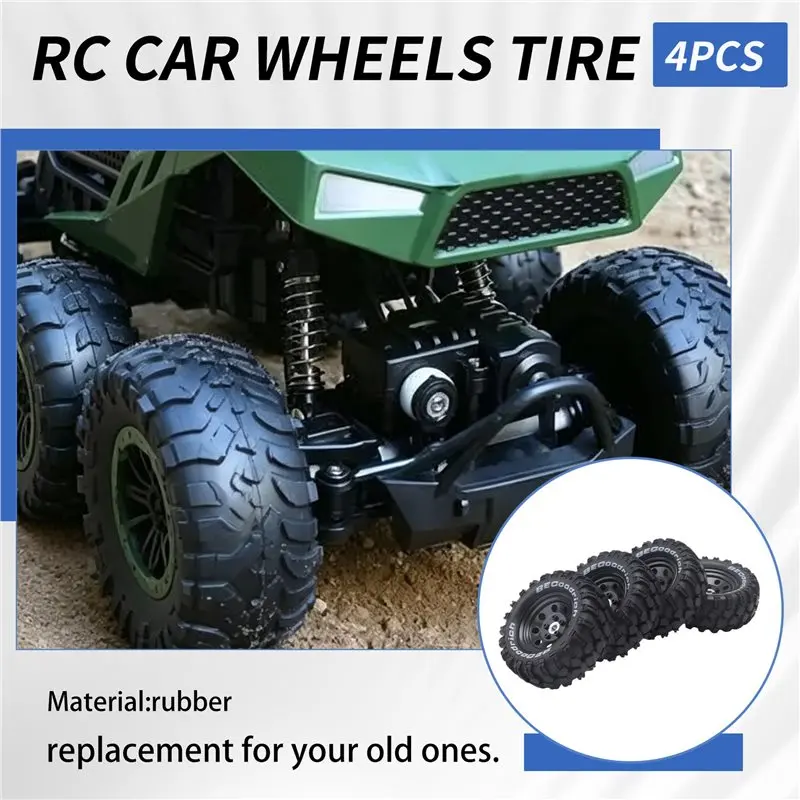 ABXE-4Pcs 1.9 Inch Metal Wheel Rim Rubber Tire For 1/10 RC Crawler TRX4 SCX10 D90 4103 90046 FR4 FMS NT4-Black Replacement