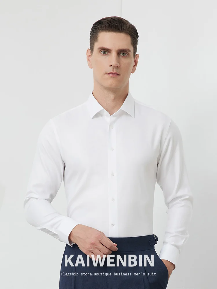 

Non-Iron Dress Shirt Cotton Blend Slim Fit Solid Color Basic Wrinkle-Resistant Formal Business Shirt Versatile Long Sleeve