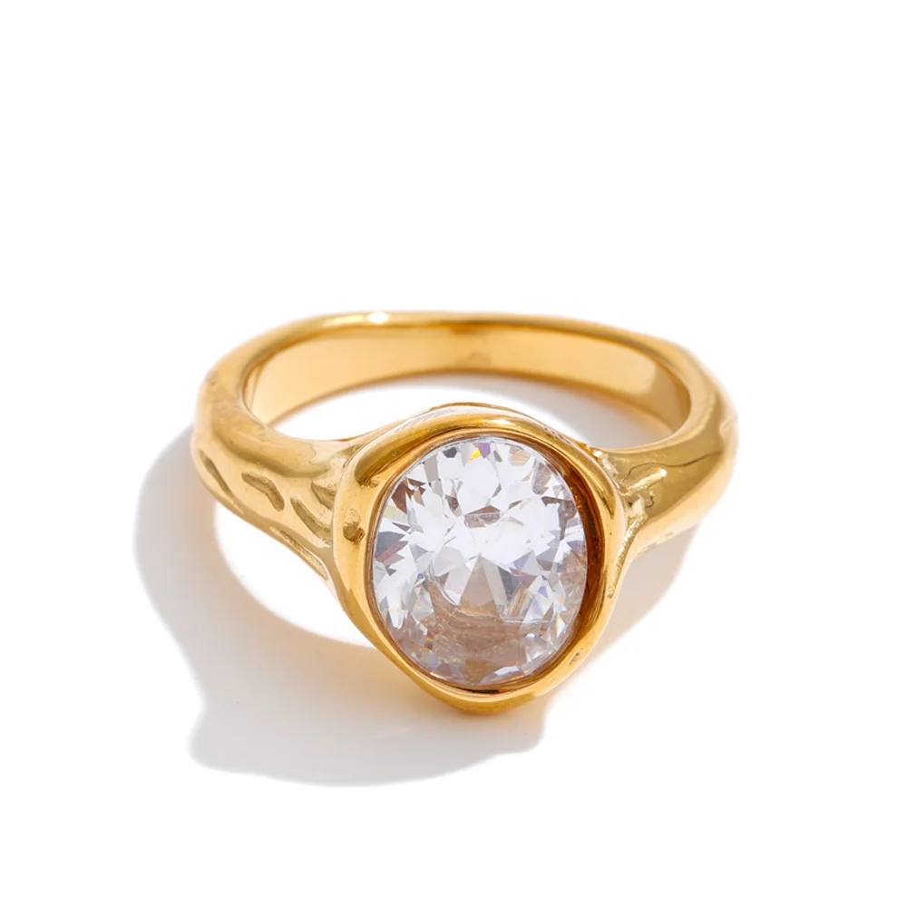 Yhpup Größe 678 Edelstahl-Ring mit kubischem Zirkonia für Damen, rostfrei, gegossener Premium-Schmuck, PVD-beschichtet