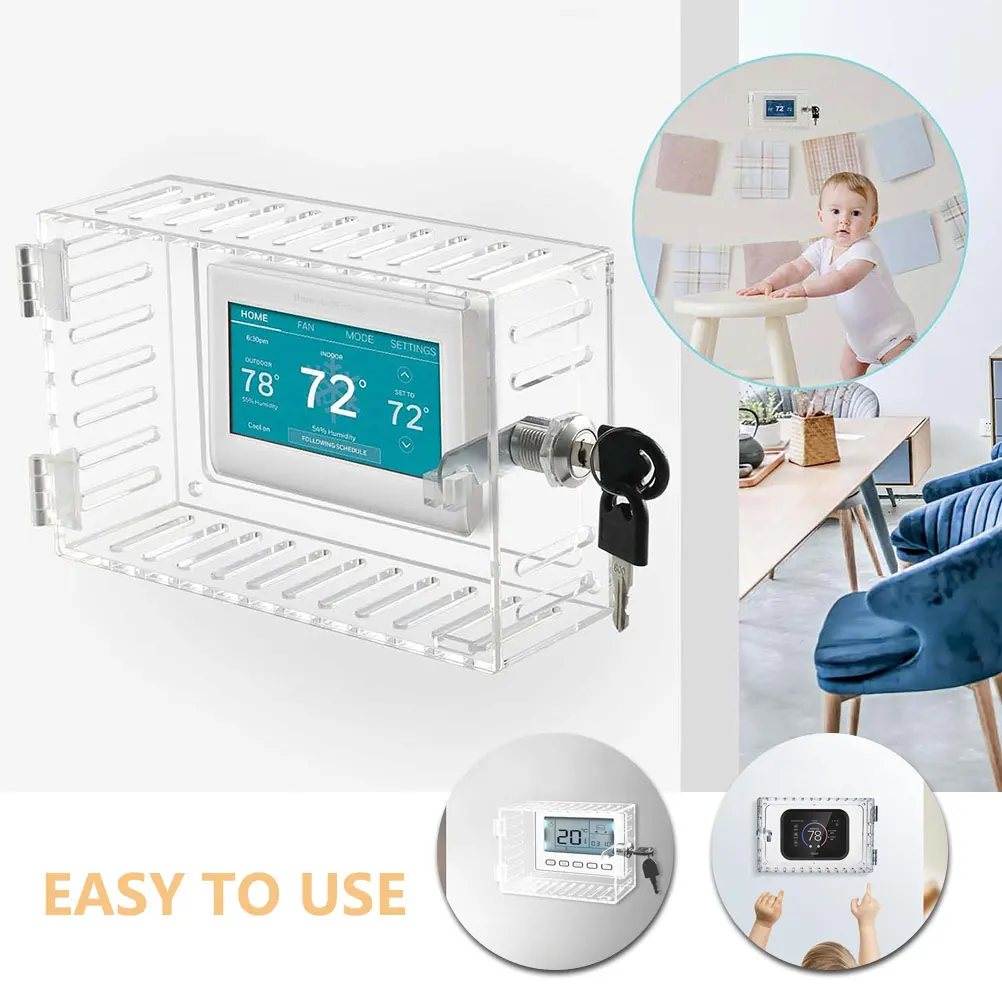 

Thermostat Lock Box Guard Clear Transparent Acrylic Wall Cover Protective Lock Easy Install Universal Compatibility