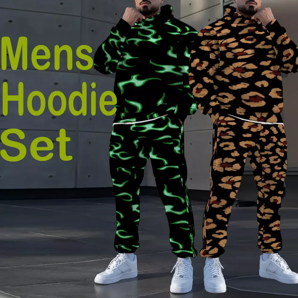 Men Tracksuit 2pcs Hoodies Set Sweatpant Sweatshirt Jogging Suit Casual Hip Hop Colorful Hooded Pullover Trouser Y2k Streetwear