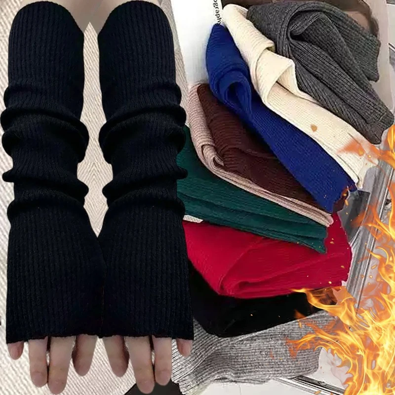 Japanese Y2K Harajuku Knit Arm Sleeves Gothic Punk Hollow Out Fingerless Gloves Girls Elbow Sleeve Covers Cosplay Accessories