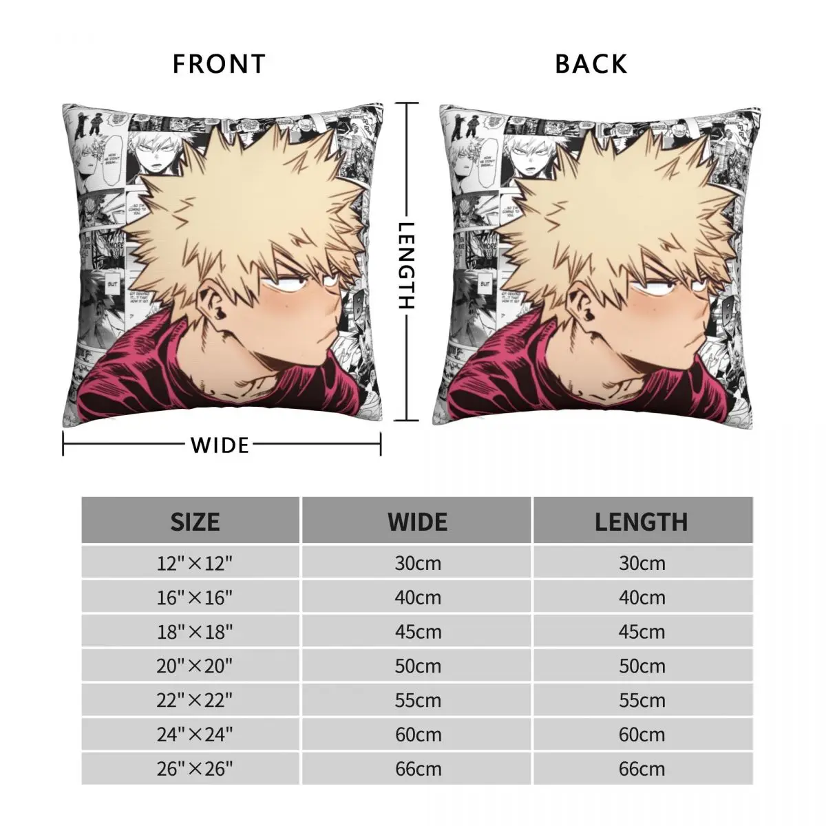 Katsuki Bakugou My Hero Academia Square Pillowcase Polyester Linen Velvet Pattern Zip Decor Sofa Cushion Cover Wholesale