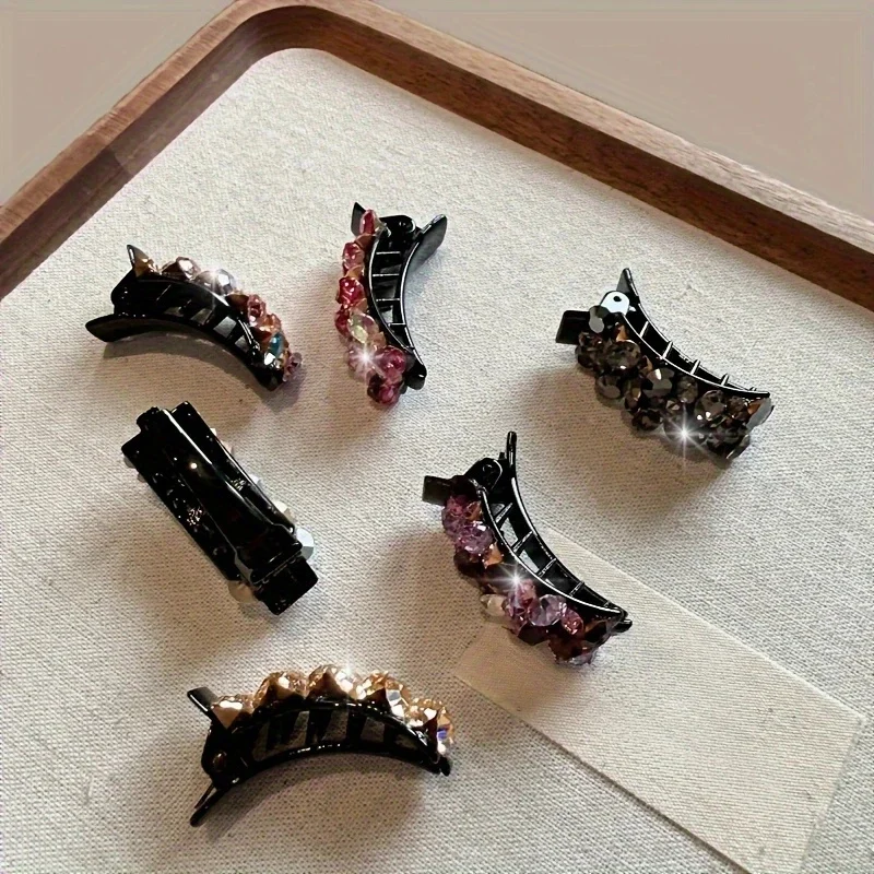 6 Stück elegante Strass-Haarspangen für Frauen, bunte funkelnde Kristalle, kleine Seitenklammern, rutschfeste Entenschnabel-Griffe, Haar-Accessoire – Detail 6
