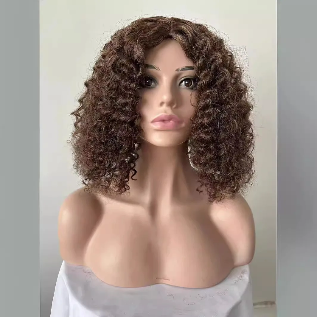 Unique personality, women's long bangs, wavy head, wrapped in black spring, short curly hair, full top headband cover