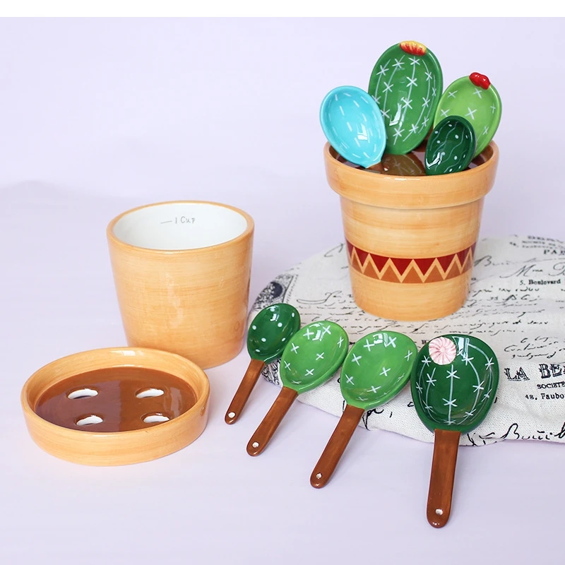 cactus ceramic measuring spoon Baking scale with base salt and sugar set for household kitchen