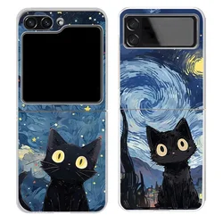 Artistic Black Cat Starry Night Case for Samsung Galaxy Z Flip6 ZFlip 5 ZFlip 7 Hard Cover for Samsung ZFlip 4 Z Flip 3 Fundas
