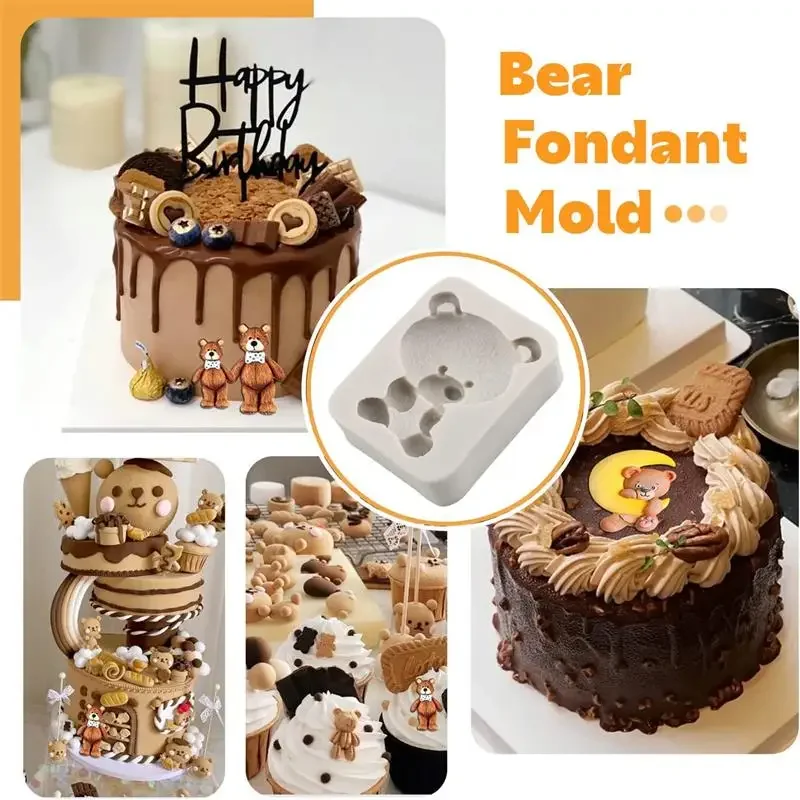 Bears Silicone Fondant Cake Molds for Baking Decoration Tools Topper Mould Sugar Craft Cookie Cutters Set Biscuit Jelly Sweet