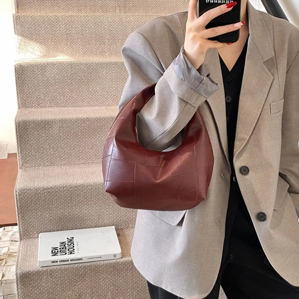 Simple Pu Weave Bag Quilted Pattern Black Underarm Bag Red Purse Pu Leather Handbag Students
