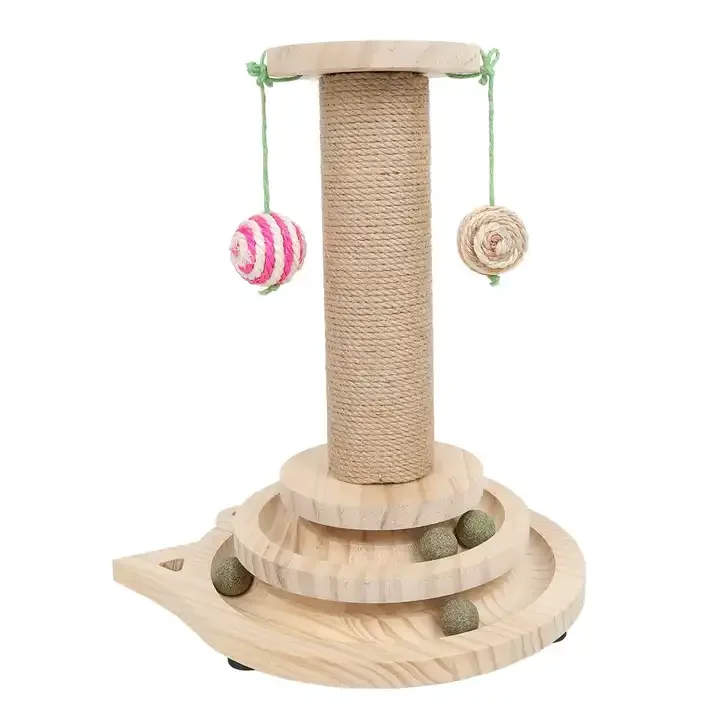 

Wholesale Funny Wood Cat Tower Toy Cat Scratcher Post With Catnip