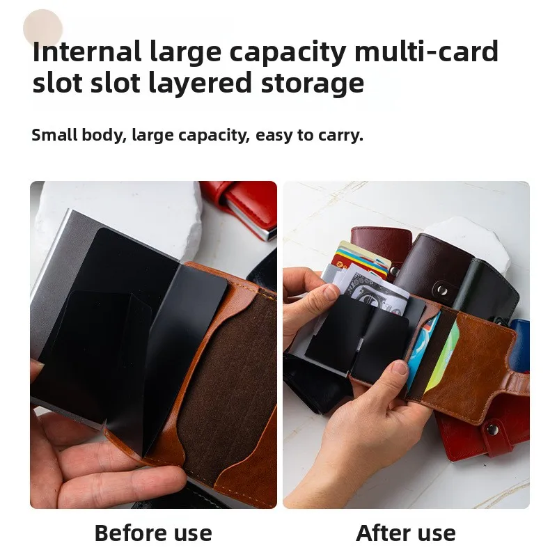 New Pu Leather Aluminum Alloy Card Bag, RFID Shielded Anti-theft Brush Wallet
