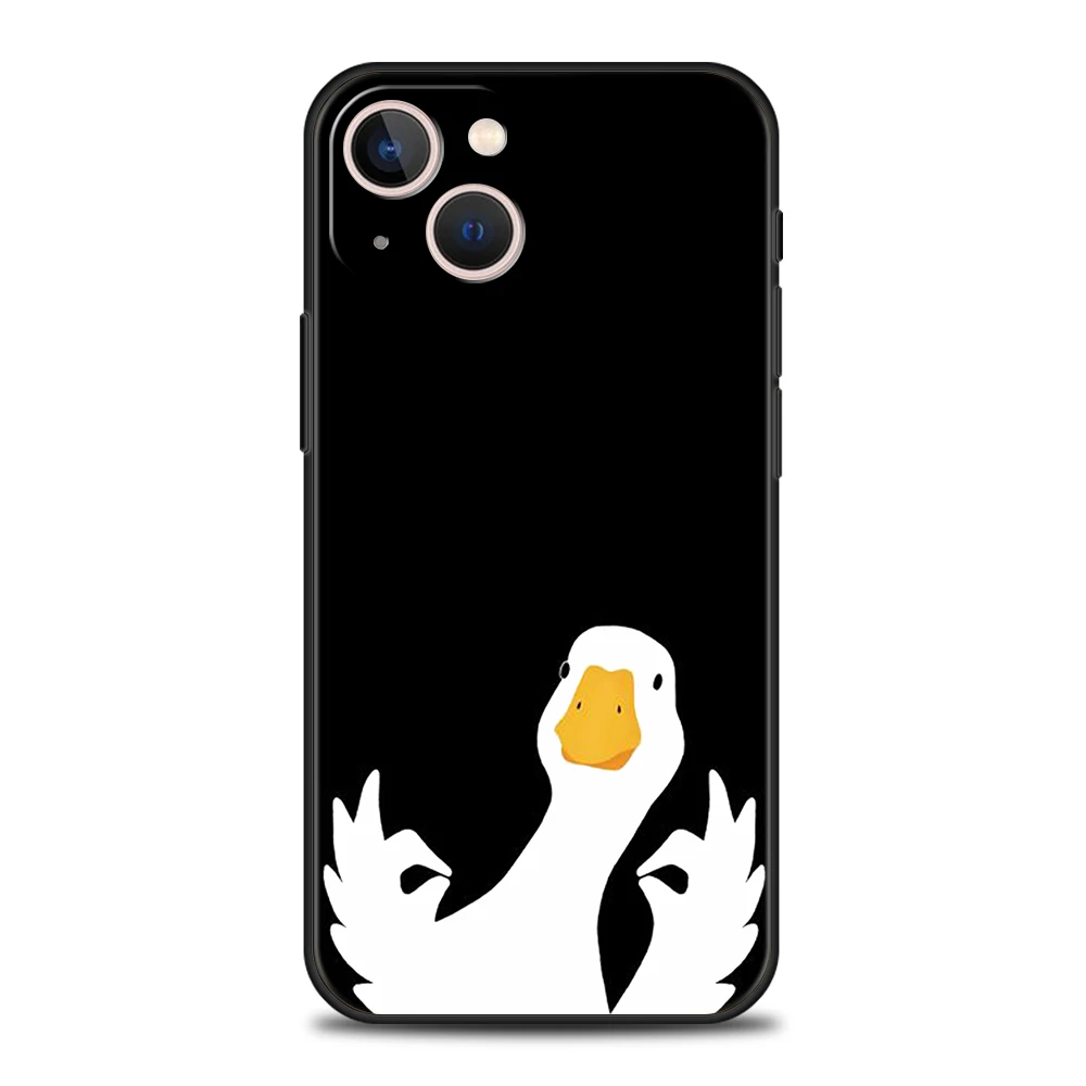 Duck Art Luxury Phone Case For iPhone 11 12 13 14 15 16 Pro Max Mini X XR XS 7 8 Plus SE Silicone Cover Black Funda