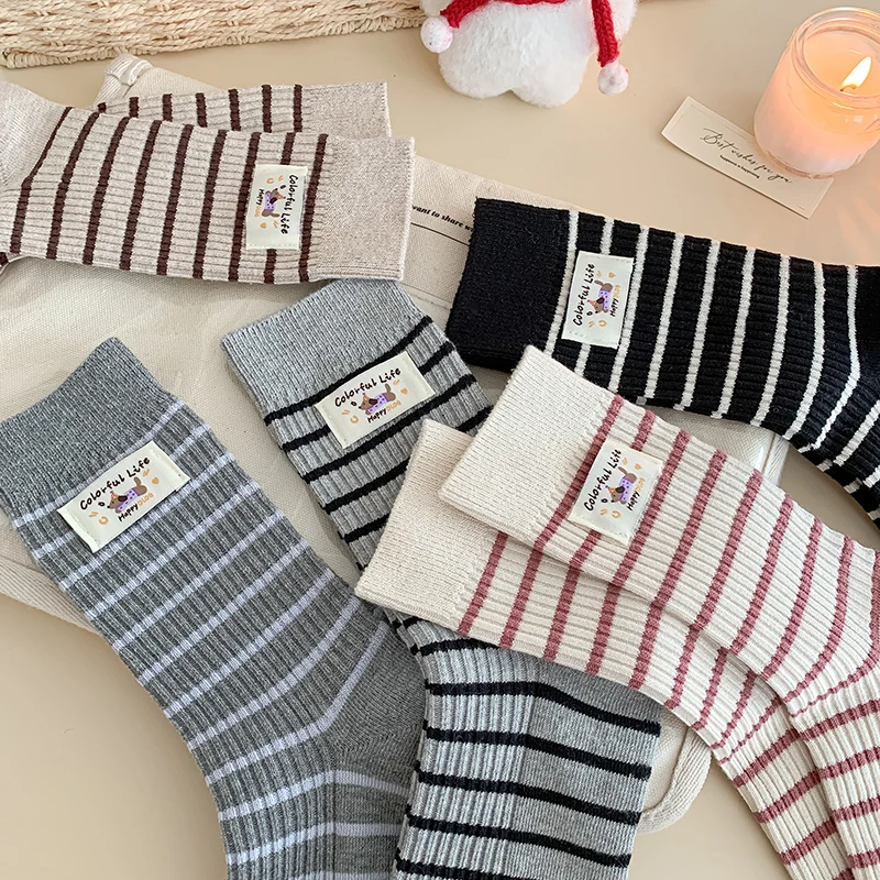 

Женские носки, новые осенние модные повседневные полосатые носки для девочек, дышащие милые носки с героями мультфильмов, женские удобные носки в корейском стиле