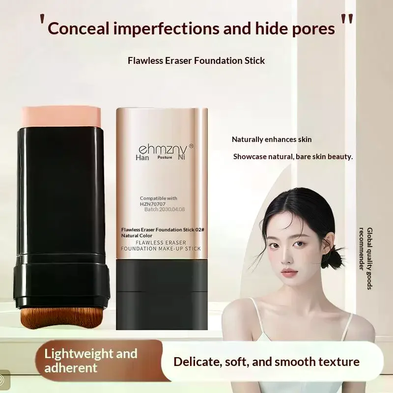 Foundation Stick With Brush Long-Lasting Makeup Base Concealer For Dark Circles Seamless Coverage