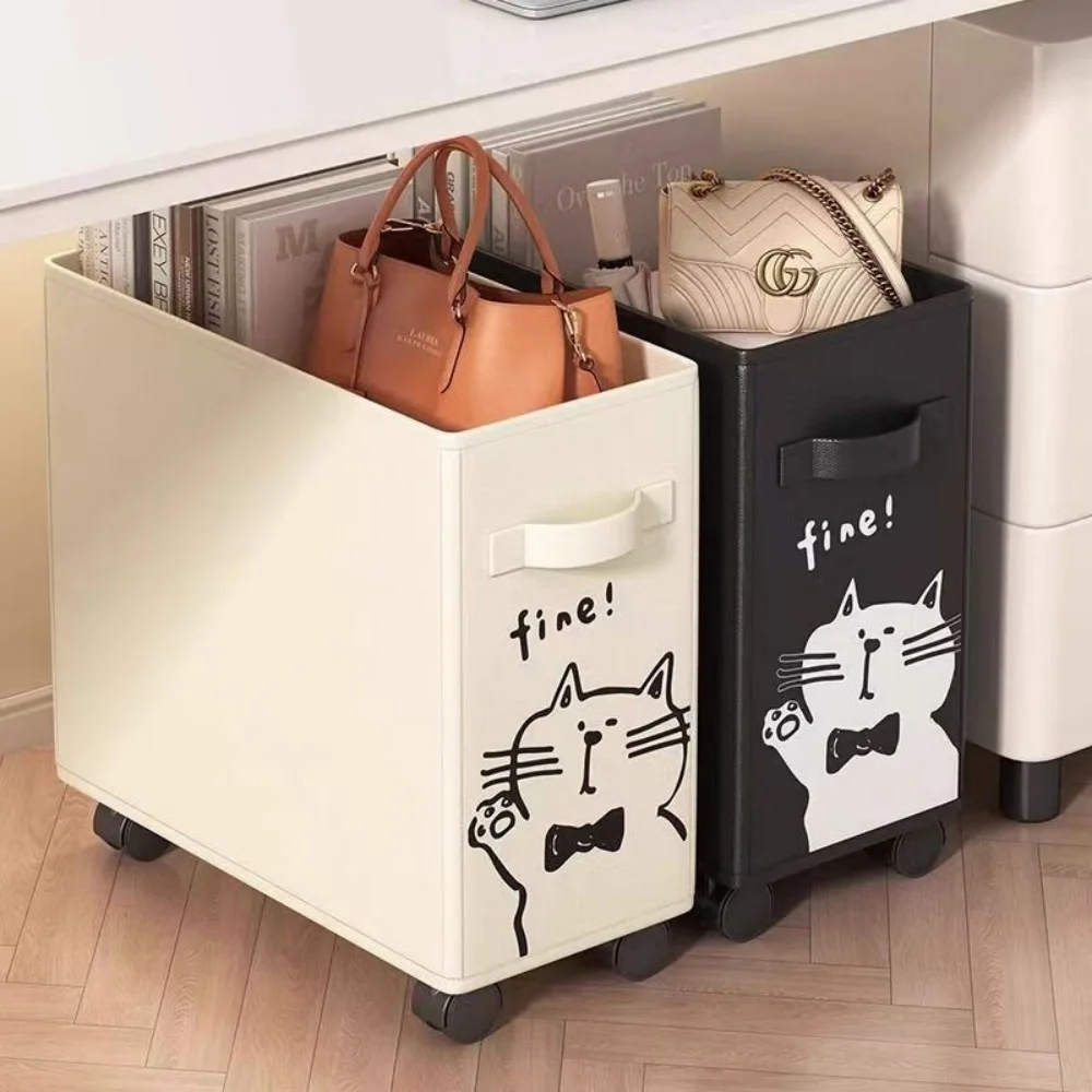 Rolling Storage Bin Under Desk Mobile Storage Cart with Wheels Cute Cat Print Fabric Organizer for Home Office Holiday Gift
