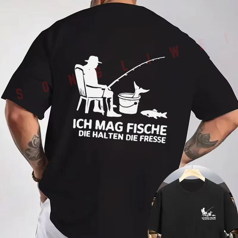 Un incontournable pour les amateurs de pêche, t-shirt imprimé double face pour moto, t-shirt d'été à manches courtes et col rond pour hommes, haut décontracté