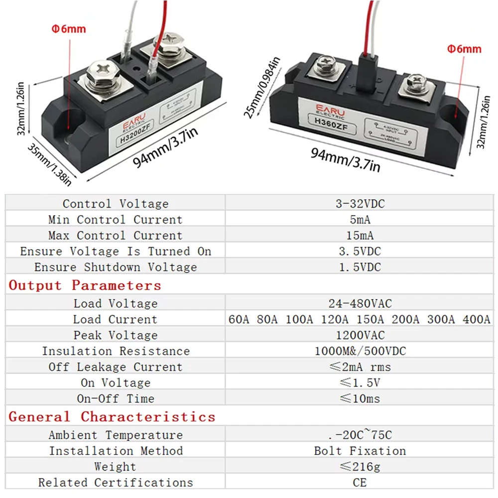 Industrial Solid State Relay SSR Module Single Phase Input 3-32VDC Output 24-480VAC Industrial 60A 80A 100A 120A 150A 200A 300A