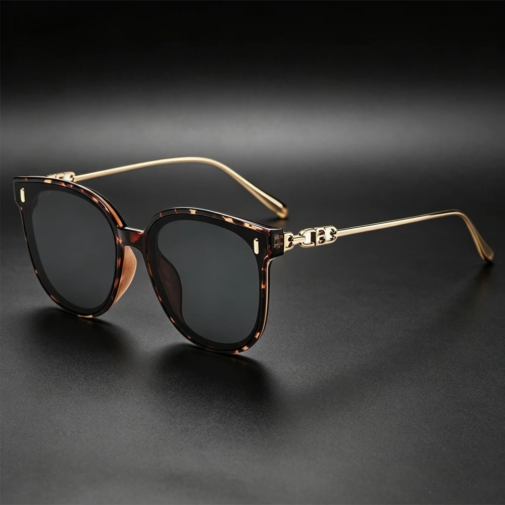 Vintage Square Sunglasses Women Gold Chain Black Grey Brown Lens UV400 Eyewear