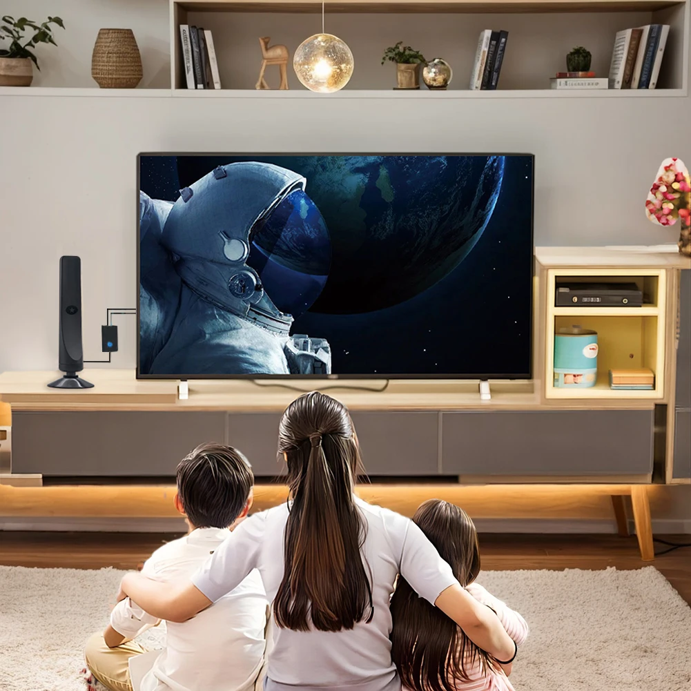 هوائي رقمي للتلفزيون معزز للإشارة هوائي محمول يدعم 4K 1080P نطاق هوائي عالي الكسب 50 ميل للتلفزيون الرقمي الذكي